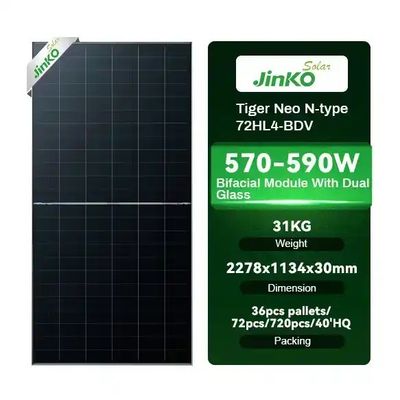 575W Jinko Tiger Neo N-tipo 72HL4-BDV painéis solares bifaciais para sistema de energia solar