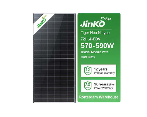 Painel Solar Jinko 550w 570w 575w 580w 585w 590w 600w Bifacial Jinko Tiger Neo N-tipo 72HL4-BDV