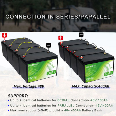 Bateria de armazenamento solar de lítio de 12V 100Ah para RV 98% taxa de carga e sistemas de energia elétrica