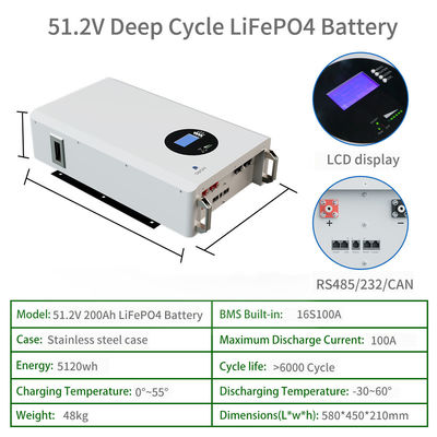 5000 Ciclos de Vida Bateria de armazenamento de energia montada na parede 5 ~ 10kWh IP65