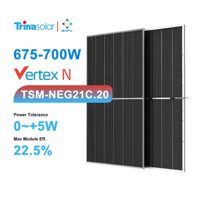 Painel solar monocristalino de vidro duplo de 700W tipo N para produção máxima