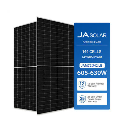 630W JA Painel Solar Bifacial de Meia Célula PV de tipo N para 22,5% e Frente 3000Pa / 5400Pa