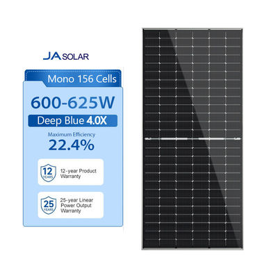 2.0mm Vidro de ferro temperado 600-625W Tipo N TOPCON Bifacial Mono JA Painéis fotovoltaicos solares