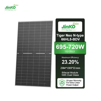Real Jinko Mono N-Type Bifacial Painéis Solares de Vidro Duplo 700W-720W para 1000W Plant