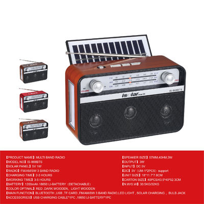 Rádio sem fio de alto som alimentado por energia solar com reprodutor de música FM AM SW 3 Banda E alto-falante BT