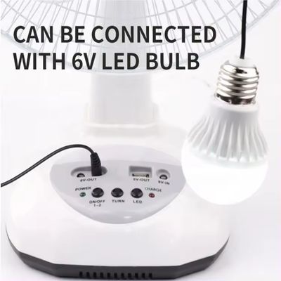 Popular 12 polegadas de carregamento solar Ventilador de mesa com painel e luz LED
