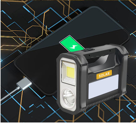 Kit de iluminação de bateria solar portátil para atividades ao ar livre com lanterna / banco de energia