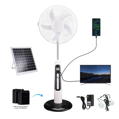Ventilador solar recarregável de 20W Construído em iluminação LED Ventilador de piso solar de 3 velocidades