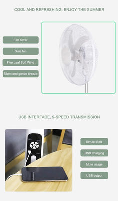 Ventilador solar recarregável de 20W Construído em iluminação LED Ventilador de piso solar de 3 velocidades
