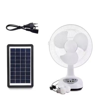 Ventilador solar recarregável de 12 polegadas para uso doméstico 6V AC DC com luz noturna LED